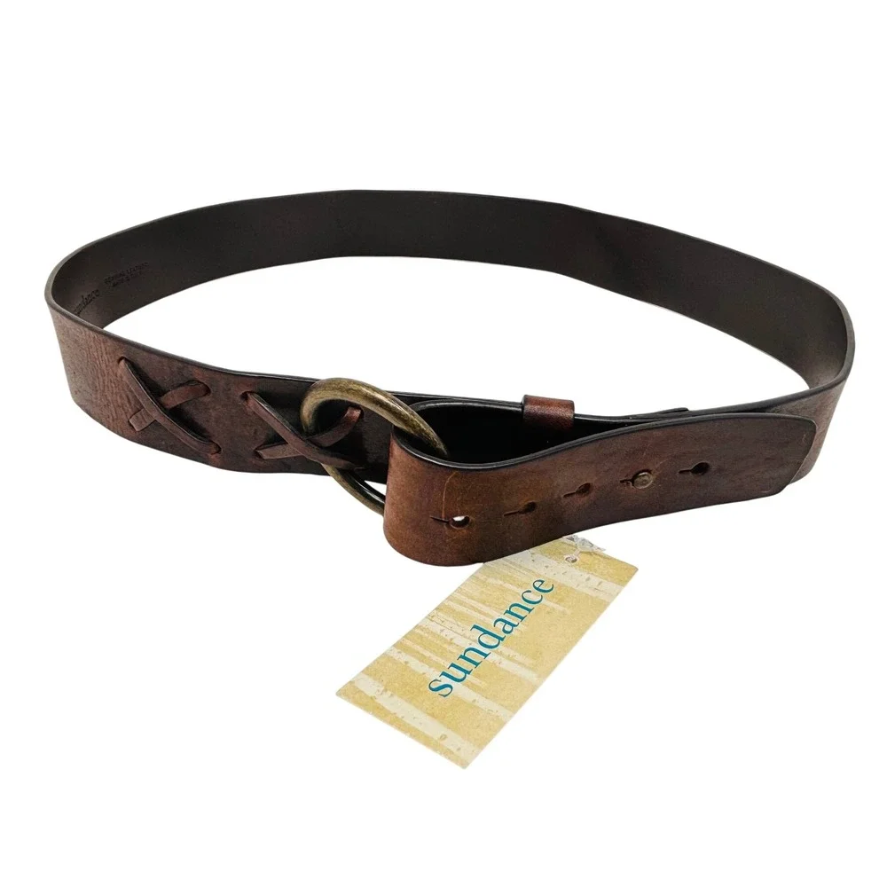 Sundance Womens Rhylee Belt Size Medium Dark Brown Leather Brass O-Ring NWT